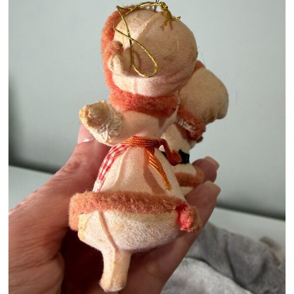 VTG Santa & Mrs Claus Flocked Plastic Christmas Ornaments Blow Mold 1960s - Picture 8 of 14